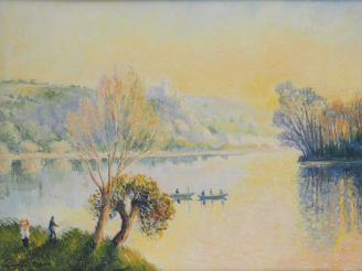 Vente aux enchères Georges MANZANA-PISSARRO. "Les pêcheurs à la ligne, les Andelys, solei
