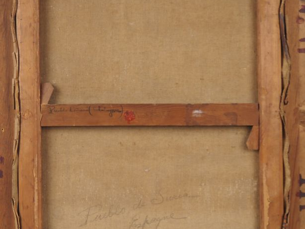 A. MARTIN.  "Conversation dans le pueblo de Suria en Catalogne" Pastel