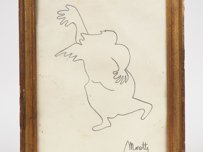 MORETTI.  "Personnage" Dessin au crayon, signé en bas à droite Dim. 25