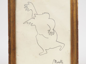 Vente aux enchères MORETTI.  "Personnage" Dessin au crayon, signé en bas à droite Dim. 25