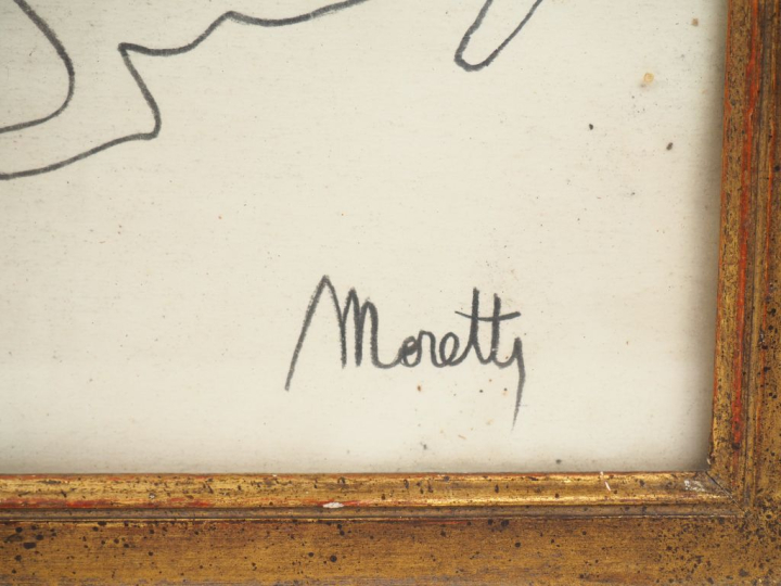 MORETTI.  "Personnage" Dessin au crayon, signé en bas à droite Dim. 25