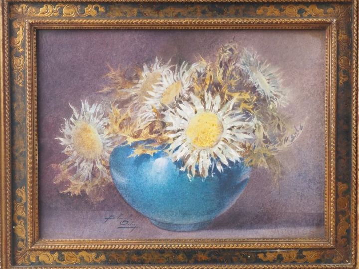 Blanche ODIN.  "bouquet de chardons" Aquarelle, signée en bas à gauche