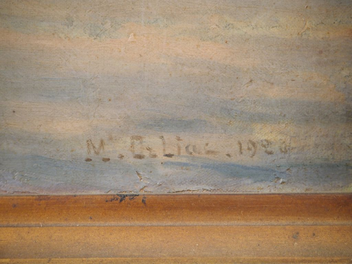 M. ORLIAC.  "Marine au soleil levant" Huile sur toile, signée en bas à