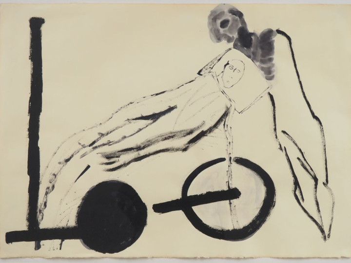 MIMMO PALADINO. "Zonder Titel" Gouache et encre indienne Dim. 50 x 70 