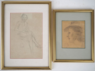 Vente aux enchères A. DE PANAT.  "jeune femme assise, profil de jeune femme chapeautée" D