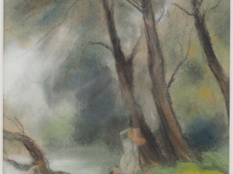 Vente aux enchères A. DE PANAT. "baigneuses" Pastel, signé en bas à droite. Dim. 22,5 x 1