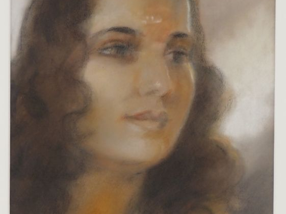A. DE PANAT. "Portrait de jeune fille brune" Pastel signé en bas à dro