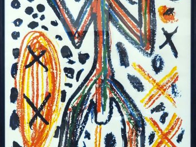 A.R. PENCK.  "Personnages en couleurs" Grande sérigraphie contresignée