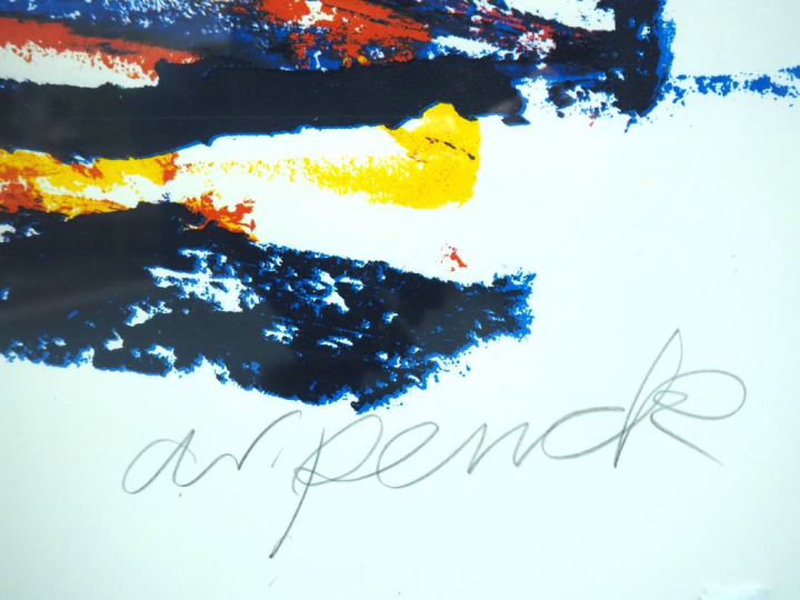 A.R. PENCK.  "Personnages en couleurs" Grande sérigraphie contresignée