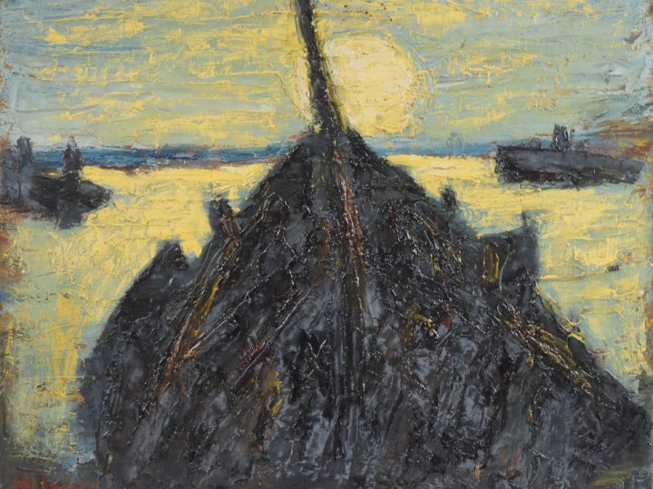 Holmead PHILLIPS.  "Devant de barque", 1968  Huile sur panneau, signée