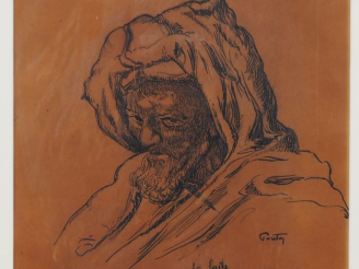 Vente aux enchères Henri PONTOY.  "le vieil arabe" Dessin à l'encre, signé en bas à droit
