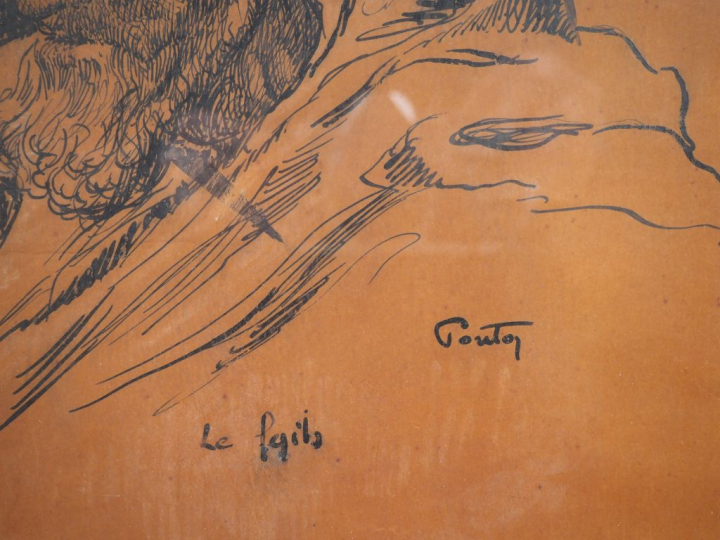 Henri PONTOY.  "le vieil arabe" Dessin à l'encre, signé en bas à droit