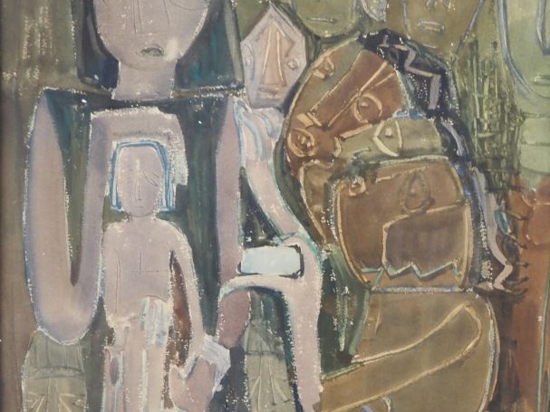 Julien PY.  "Personnages et divinités paiennes" Aquarelle, signée en b