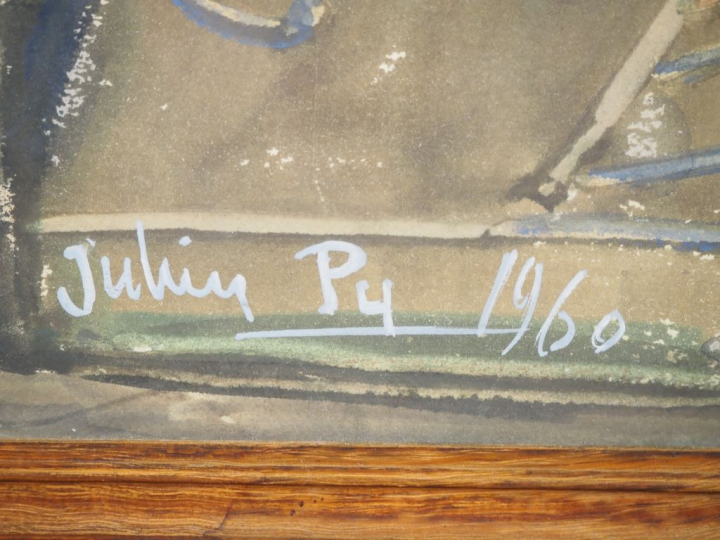 Julien PY.  "Personnages et divinités paiennes" Aquarelle, signée en b