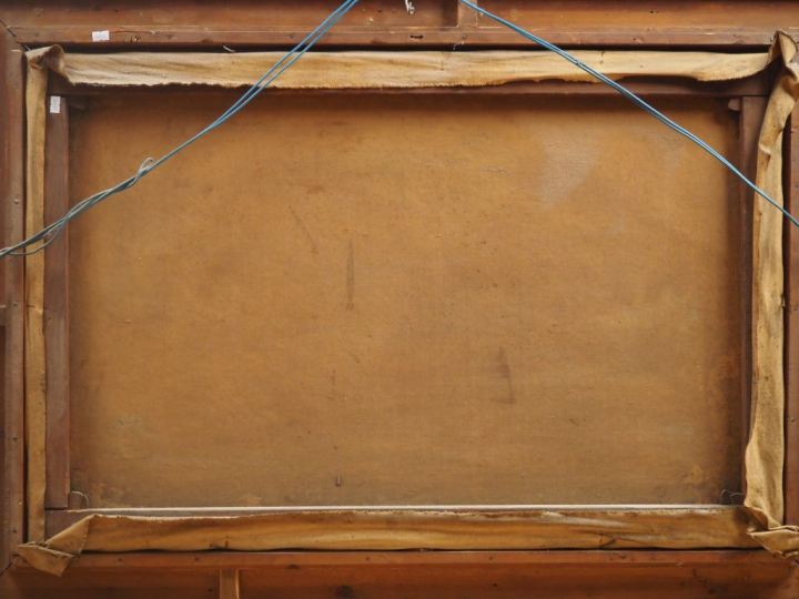 Eugène REGAGNON. "la maison au bord du torrent" Grande huile sur toile