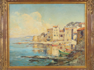 Vente aux enchères Marius H. ROBERT.  "St Tropez , le vieux port" Huile sur toile, signée