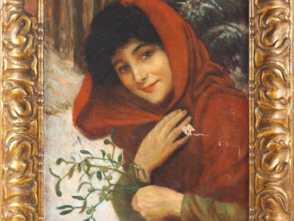 Vente aux enchères Marcelle André RONDENAY.  "jeune fille au branchage de guis" Huile sur