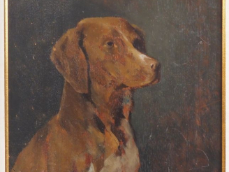 Vente aux enchères Ernest ROUART. (attribué à). "portrait de chien, l'intelo" Huile sur p