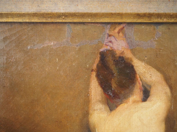 SAINT BLANCARD. "Modèle nue" Huile sur toile, signée en haut à droite.