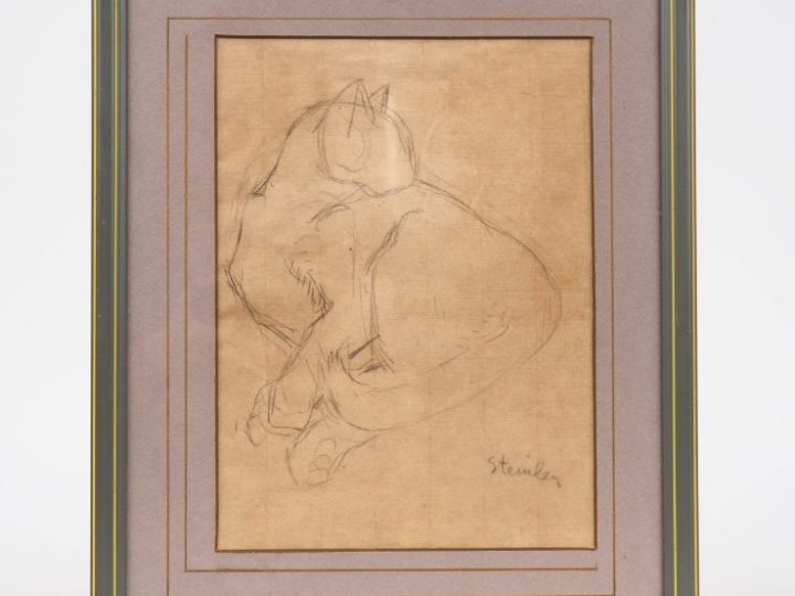 STEINLEN. (attribué à) "le chat" Dessin au crayon, signé en bas à droi
