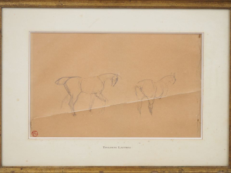 Vente aux enchères Henri de TOULOUSE-LAUTREC. "Etude de chevaux". Dessin au crayon double