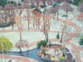 Vente aux enchères A. VIGNOLES.  "le parc en hiver" Huile sur toile, signée en bas à gauc