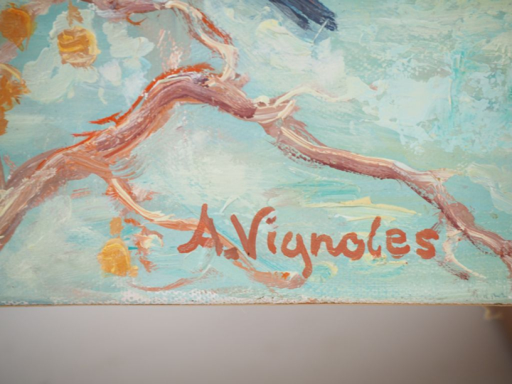 A. VIGNOLES.  "le parc en hiver" Huile sur toile, signée en bas à gauc