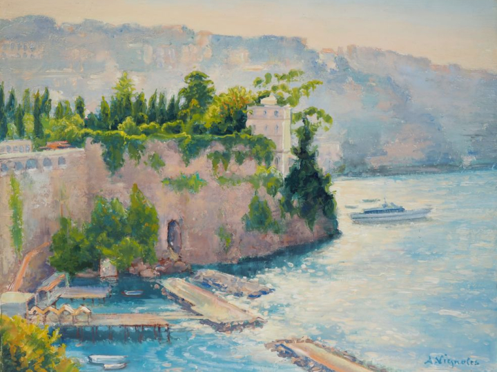 A. VIGNOLES.  "Sorrento à contre jour" Huile sur toile, signée en bas 