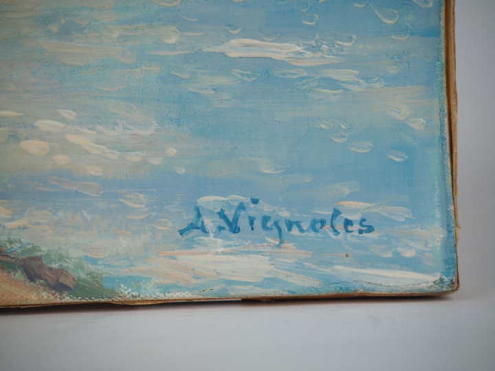 A. VIGNOLES.  "Sorrento à contre jour" Huile sur toile, signée en bas 