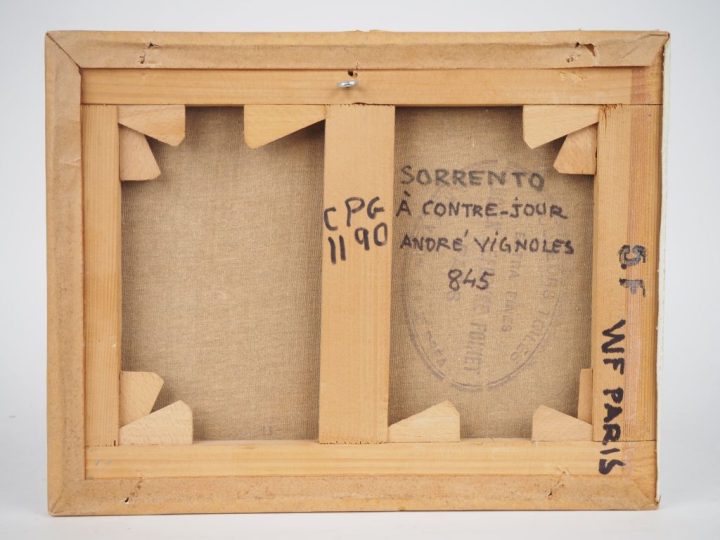 A. VIGNOLES.  "Sorrento à contre jour" Huile sur toile, signée en bas 