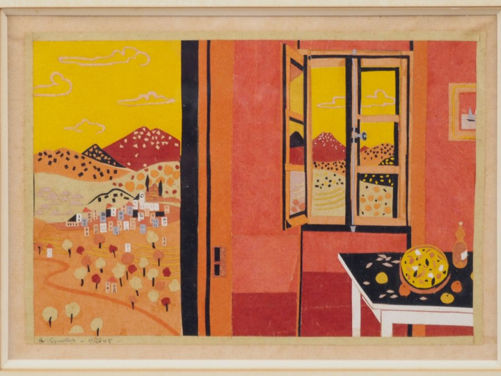 A. VIGNOLES.  "Collage et papier découpé" signé en bas à gauche et dat