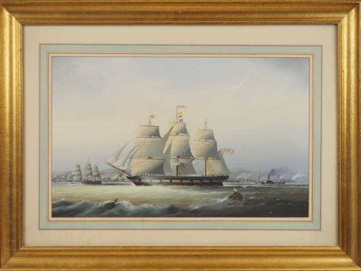 Ecole anglaise XIXème. "marine" Gouache  Dim. À vue 35,5 x 56,5 cm