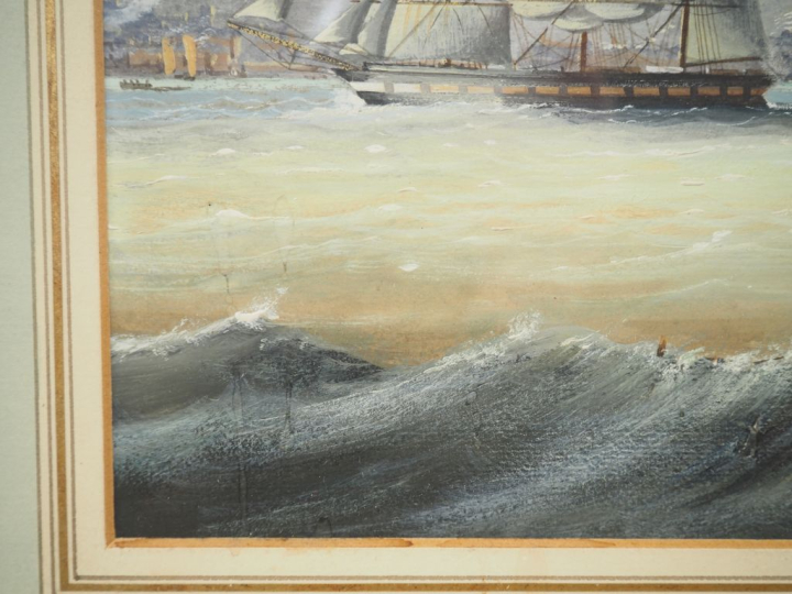 Ecole anglaise XIXème. "marine" Gouache  Dim. À vue 35,5 x 56,5 cm