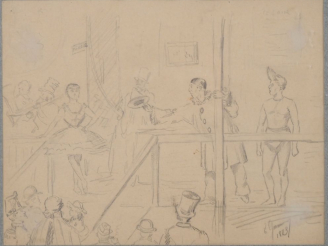 Vente aux enchères Ecole française fin XIXème. "les saltimbanques" Dessin au crayon, sign