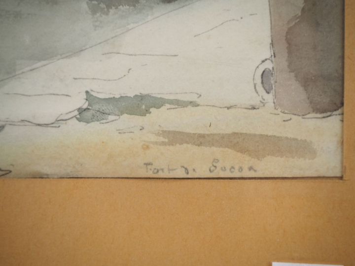 Ecole française début XXème. "Le port de Socoa" Aquarelle, signée et s