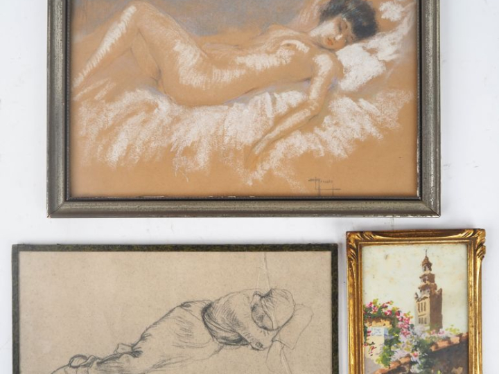 Ecole française XXème. "Jeune femme nue endormie" Dessin signé en bas 