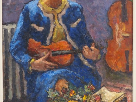 Ecole française XXème. "la jeune violoniste" Huile sur panneau.  Dim. 