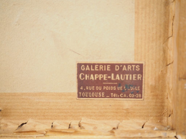 Ecole française XXème.  "Composition abstraite". Huile sur papier, sig