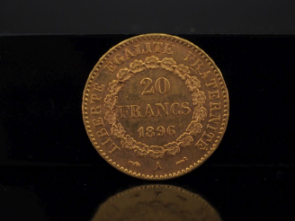 Vente aux enchères Pièce de 20 Francs or, 1896-A. FRAIS ACHETEURS 10% HT.   