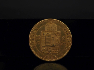 Vente aux enchères Pièce de 20 Francs or 8 Florins, 1891. FRAIS ACHETEURS 10% HT.   