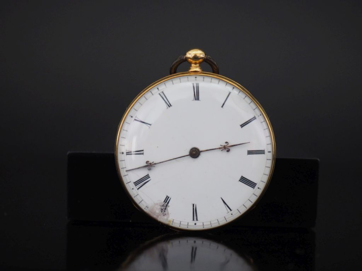 Montre de gousset Napoléon III en or jaune 750.  Cadran à chiffres rom
