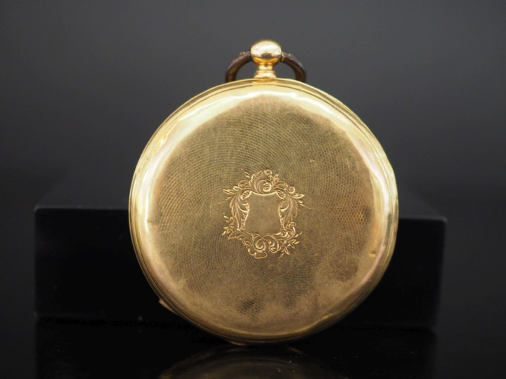 Montre de gousset Napoléon III en or jaune 750.  Cadran à chiffres rom