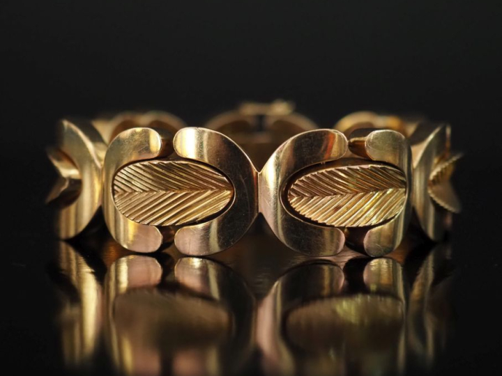 Bracelet tank de style 1940 en or jaune 750, composé de maillons ovale