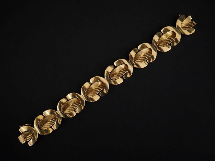 Bracelet tank de style 1940 en or jaune 750, composé de maillons ovale