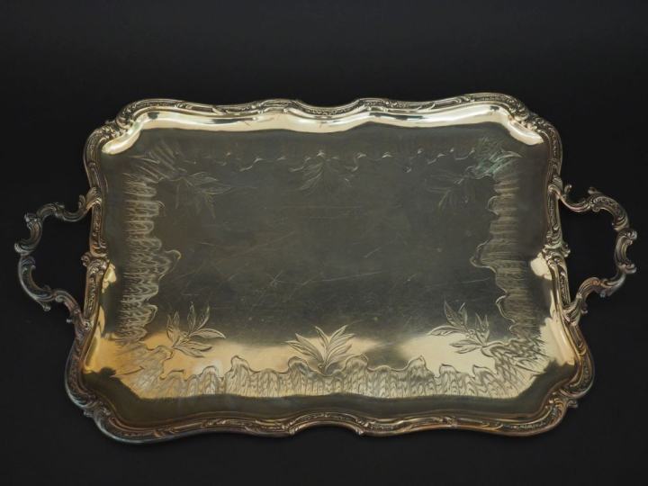 Grand plateau Napoléon III de style Louis XV en argent 925, poinçon Mi