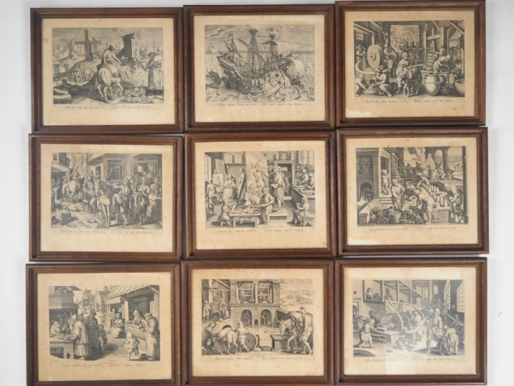 Ensemble de 20 gravures en noir d'après COLLAERT et Philippe GALLE.