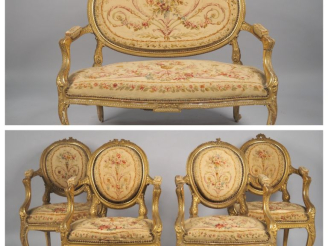 Vente aux enchères Mobilier de salon de style Transition Louis XV Louis XVI en bois sculp