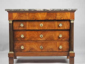 Vente aux enchères Commode Empire en noyer et placage de noyer, ouvrant à quatre tiroirs 