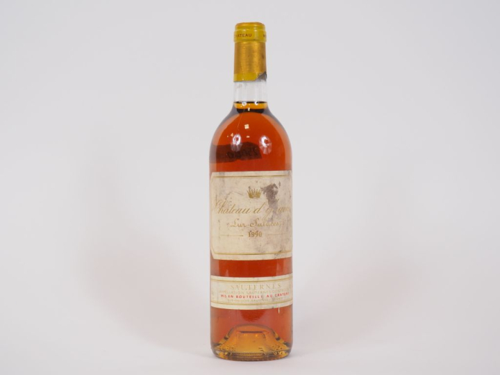 1 BOUTEILLE CHÂTEAU D'YQUEM 1er CCS SAUTERNES - 1990 - ETA/CAPS ABIMÉE