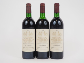 Vente aux enchères 3 BOUTEILLES CHÂTEAU HANTEILLAN CB HAUT MEDOC - 1991 - 2 BG/1 HEP